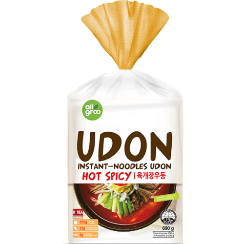 Udon Noodles Chili Spicy 690g ALLGROO  (3 Portions with Flavour Packages)